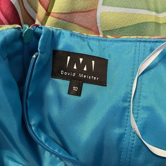 David Meister Strapless Psychedelic Green Floral Ruched Mid Calf Maxi Dress - Picture 6 of 6